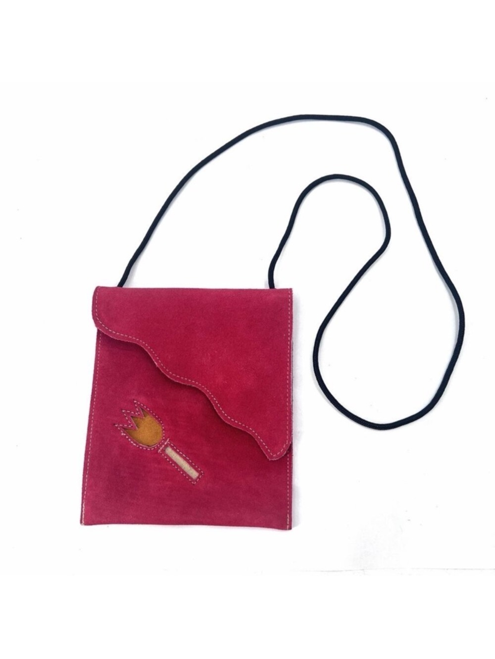 Vintage Boho Hippie Small Red Suede Leather Floral Festival Crossbody Bag Purse